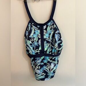 Lands End Tummy Control Tankini Blue Floral